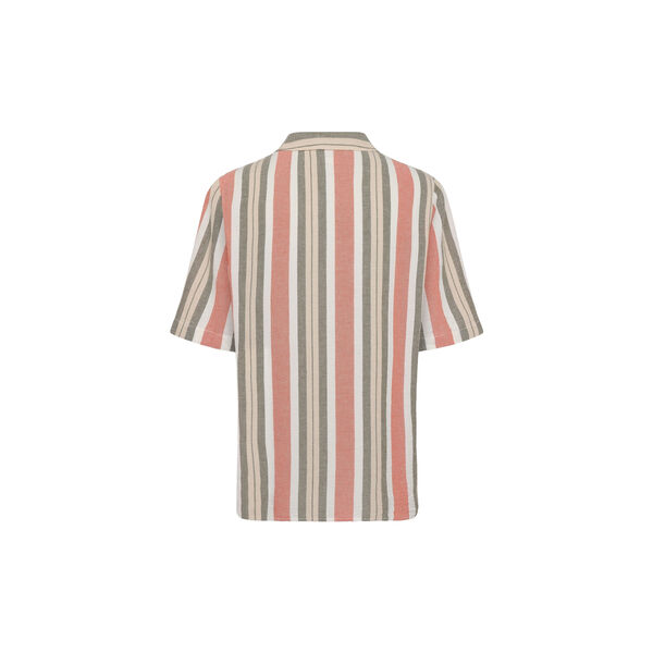 Box short sleeve striped cotton shirt GOTS/Vegan, green stripe, KnowledgeCotton Apparel 