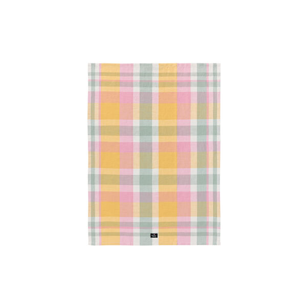 Checked Linen/Cotton Kitchen Towel, yellow/green/pink, Lexington