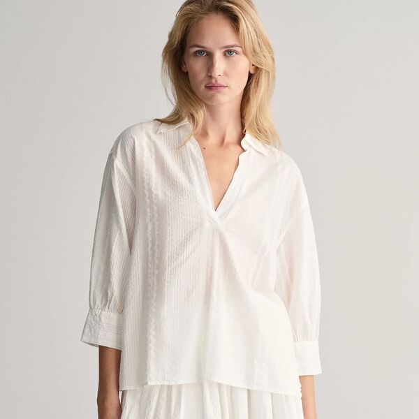 Relaxed Fit Seersucker Striped Popover Shirt, white, Gant