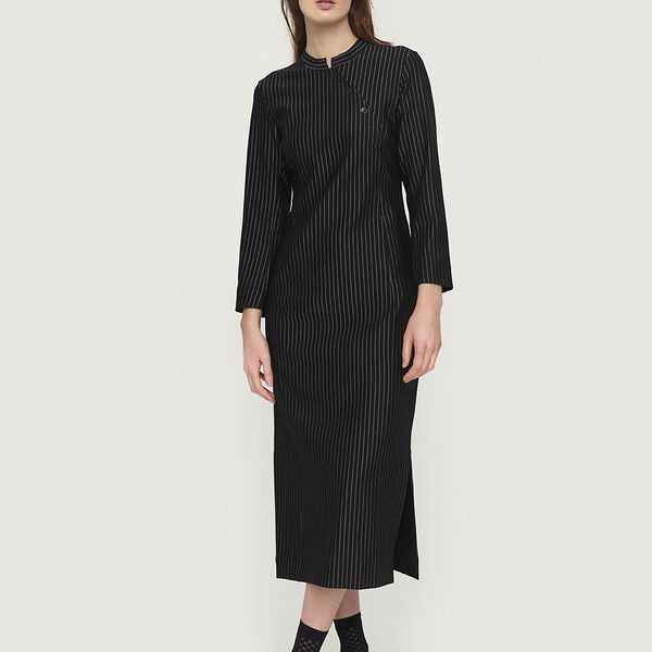 Pinstripe jersey lang kjole, svart n&aring;lestripe, BITTE KAI RAND