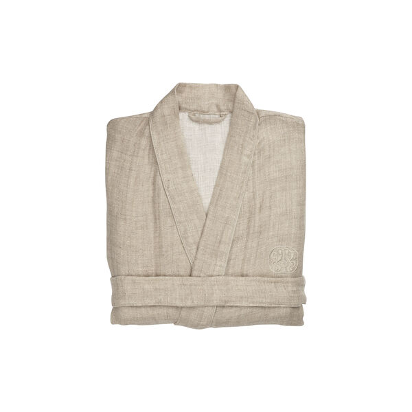 Linen kimono morgenk&aring;pe, sand/offwhite, Georg Jensen Damask