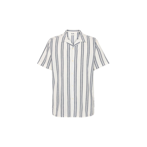 Box short sleeve striped cotton shirt GOTS/Vegan, blue stripe, KnowledgeCotton Apparel 