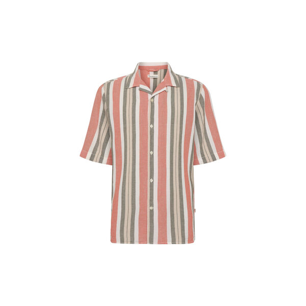 Box short sleeve striped cotton shirt GOTS/Vegan, green stripe, KnowledgeCotton Apparel 