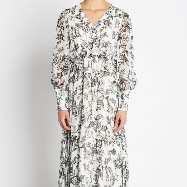 ChiffonBBGanja dress, creme w black flower, Bruuns Bazaar