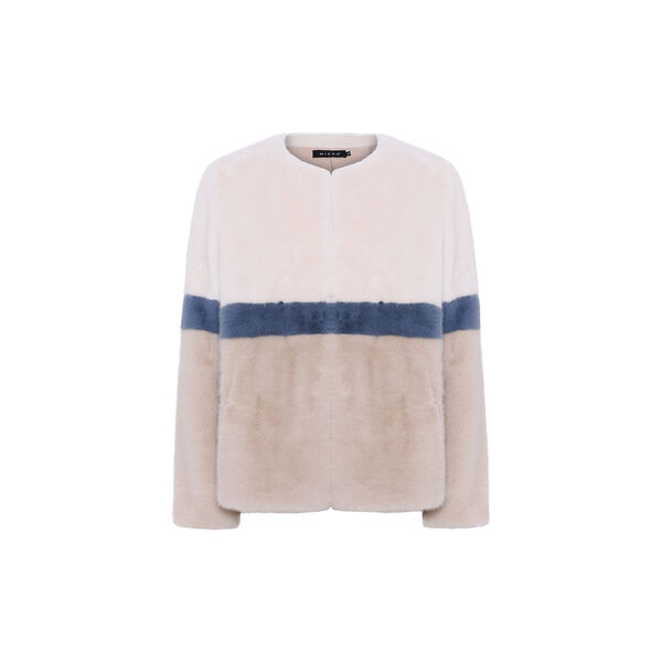 Jakke pelsfrakk, offwhite/bl&aring;, Micha