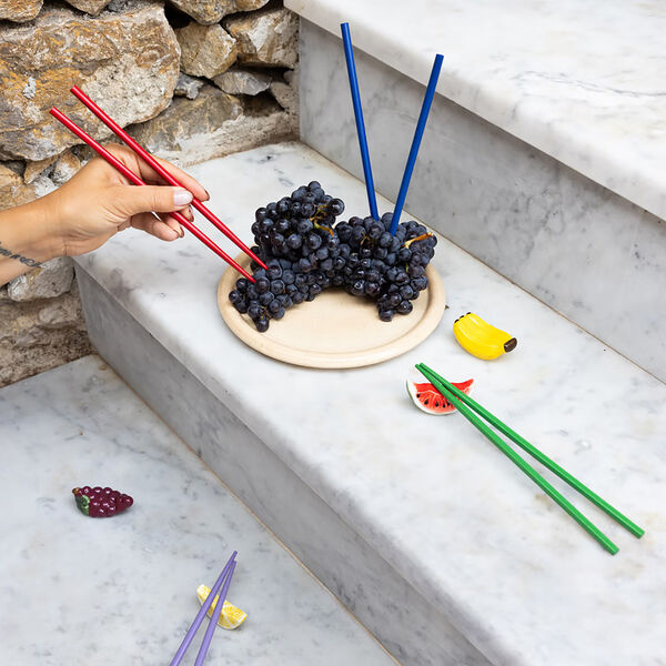 Spisepinneholdere frukt 4 stk, gul/lilla/r&oslash;d, Byon