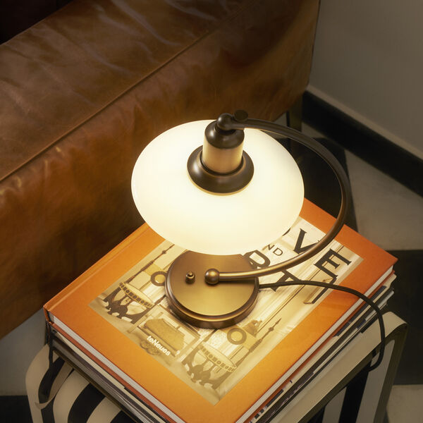 PH 2/2 Luna Table Lamp, aged brass/opal glass, Louis Poulsen