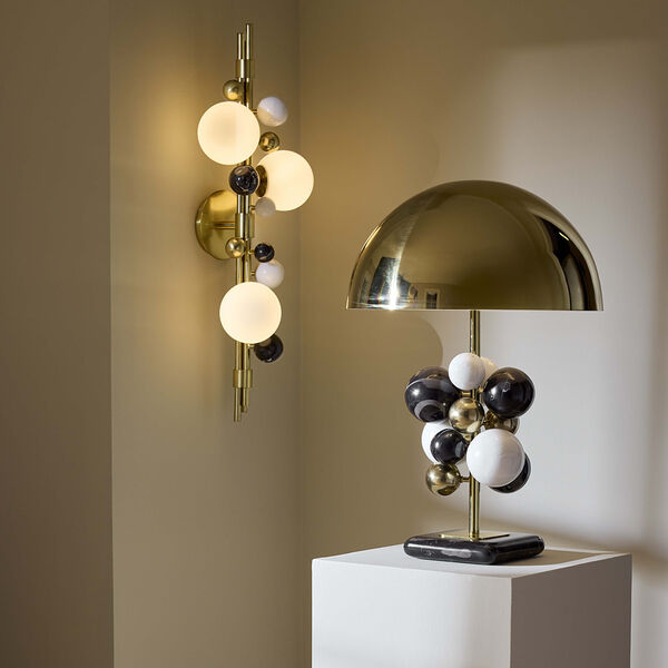Globo bordlampe, svart/hvit marmor, Jonathan Adler